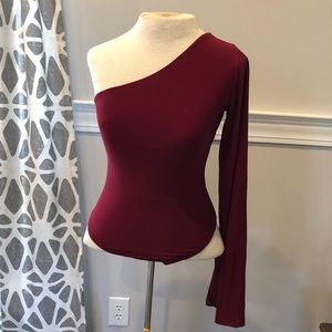 Burgundy One shoulder body suit Sz.10